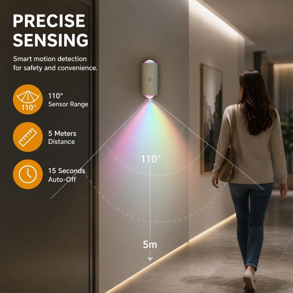 Motion Sensor Night Light, USB-C Rechargeable RGB Wall Light 1 Pack